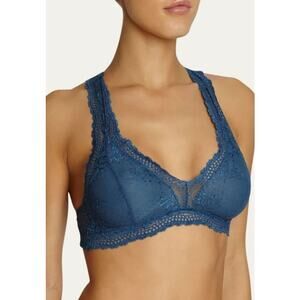 Eberjey Womens Small Colette Racerback Lace Bralette Blue Nylon Blend Padded
